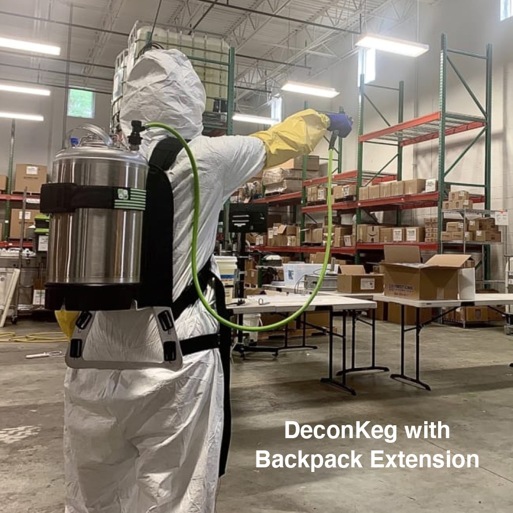 DeconKeg Sprayer Backpack extension in use