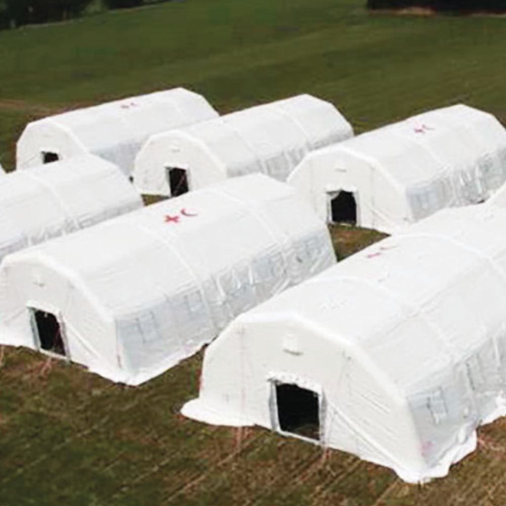 Losberger Inflatable TMM Large-Span Shelters in use